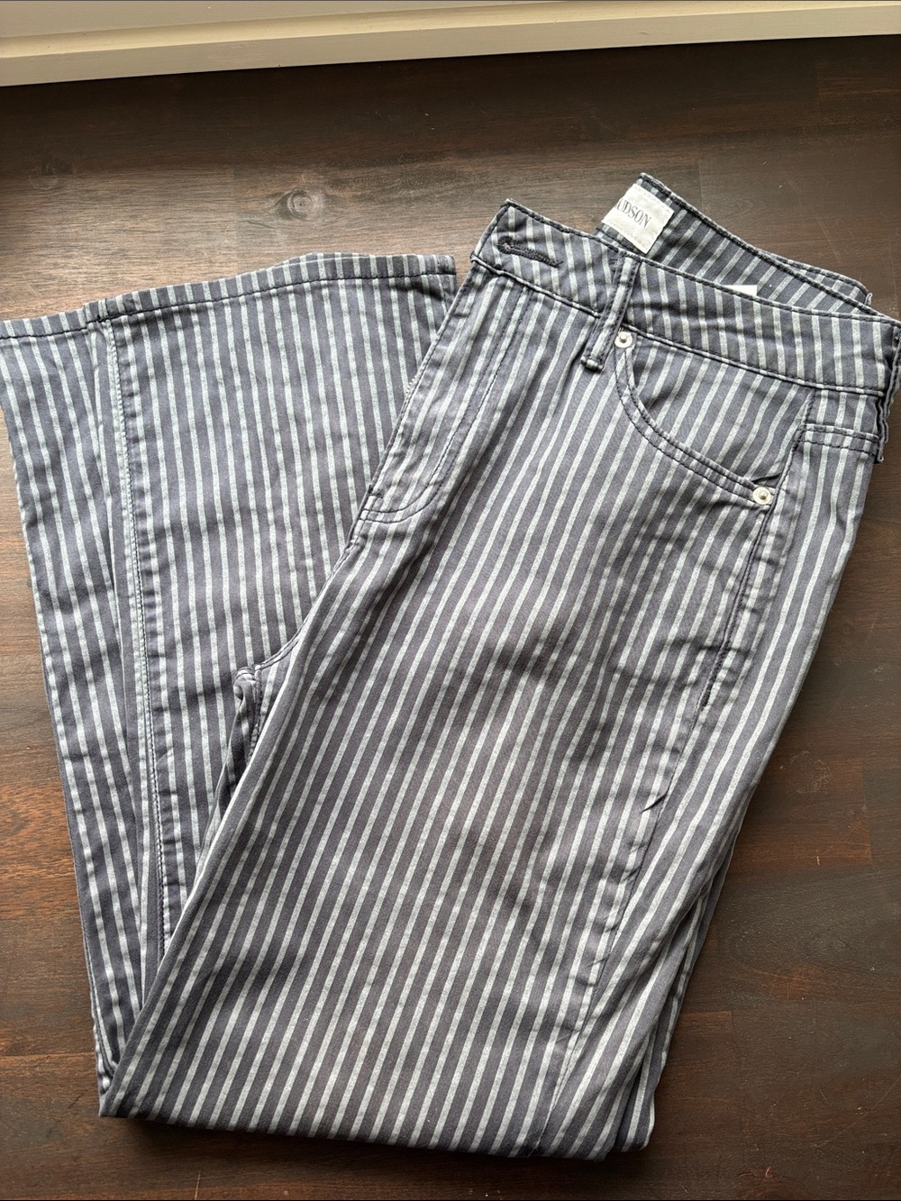 Hudson Striped Wide-Leg Pants in black  and grey